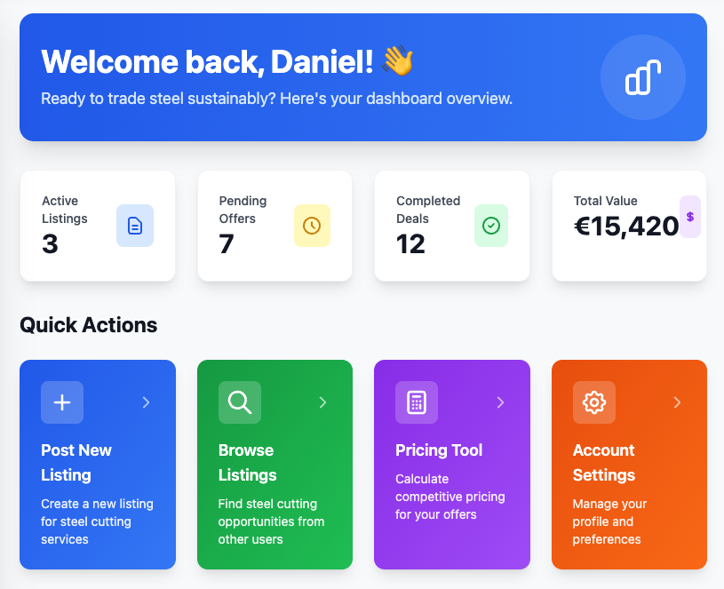 ReclaimMetals Dashboard Interface